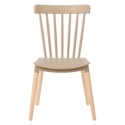 Cadeira de Plástico Elomio 80042E-BULK com Pés em Madeira - Bege Cadeira de Plástico Elomio 80042E-BULK com Pés em Madeira - Bege