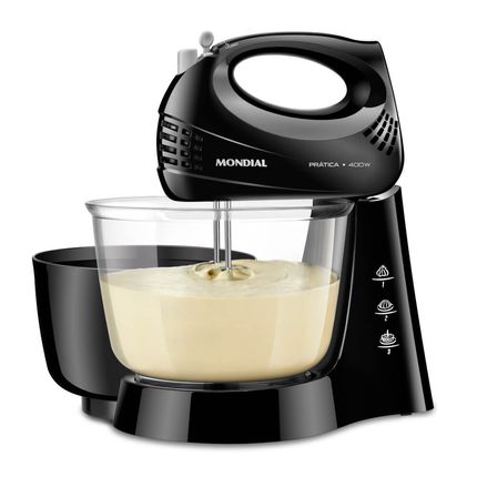 Batedeira Mondial Prática 400W com 2 Tigelas B-45 Preto - 127V Batedeira Mondial Prática 400W com 2 Tigelas B-45 Preto - 127V