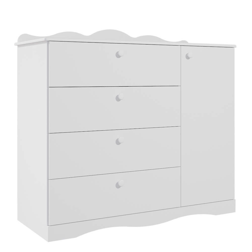 Cômoda Infantil Permóbili Encanto com 4 Gavetas e 1 Porta - Branco