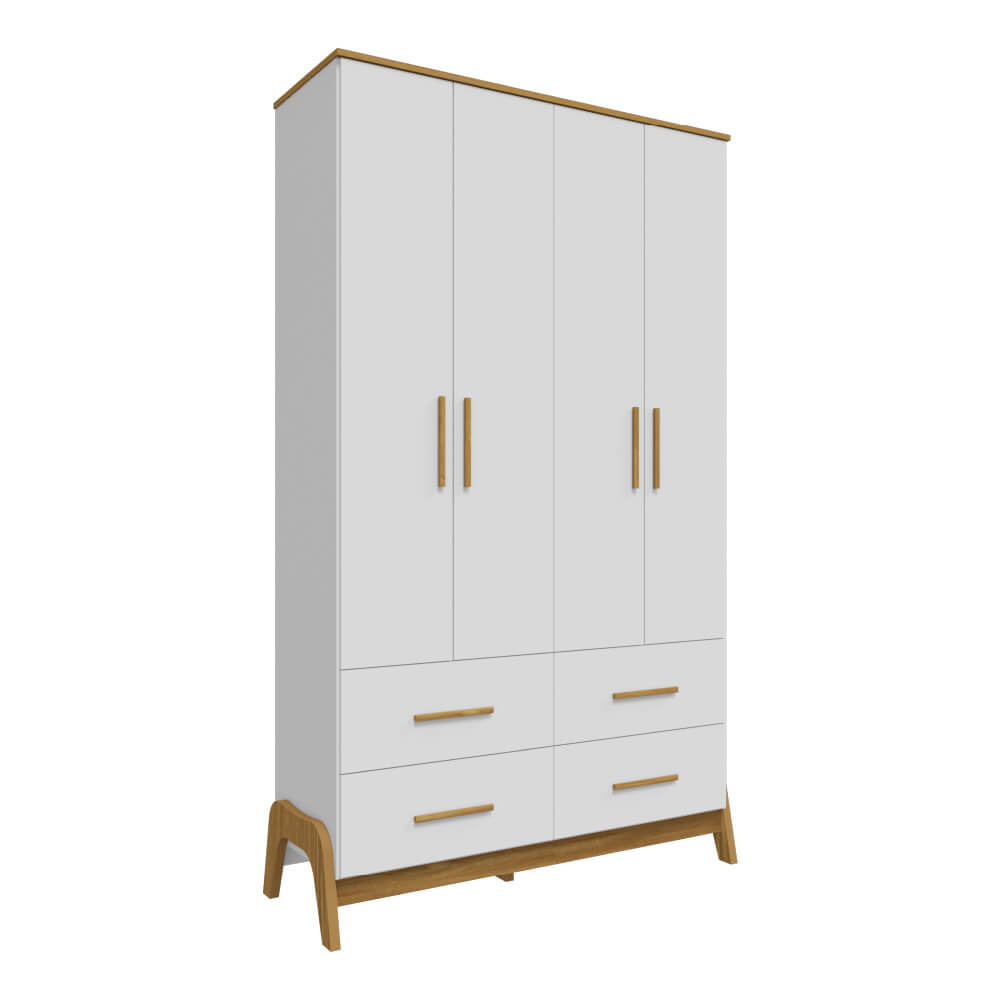 Guarda Roupa Peroba Guti Infantil 4 Portas - Branco/Amêndoa