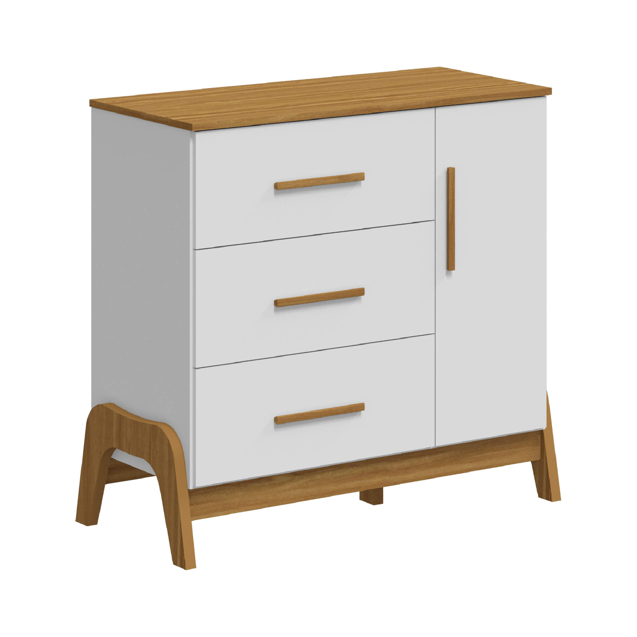 Cômoda Guti Peroba com 3 Gavetas e 1 Porta - Branco/Amêndoa