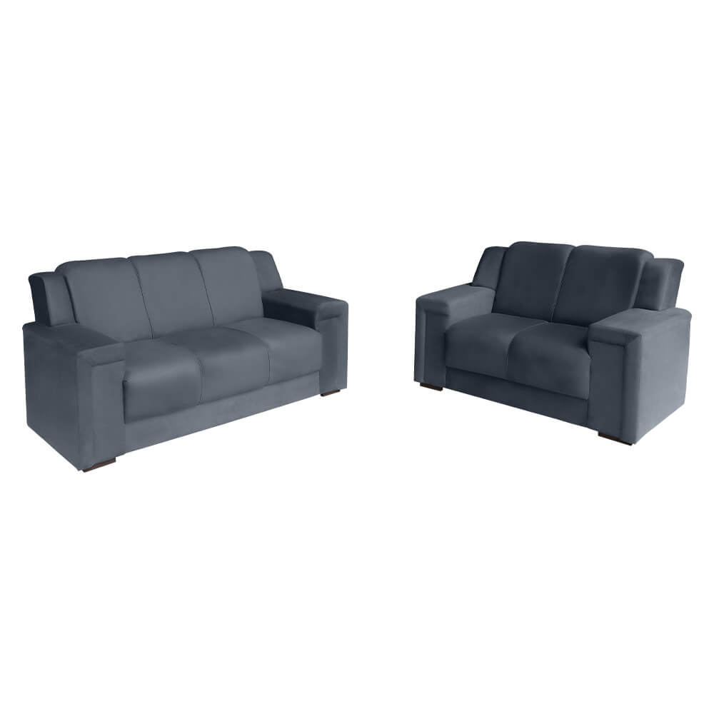 Conjunto de Sofás EZ Monique 2 e 3 Lugares com Tecido Veludo - Grafite