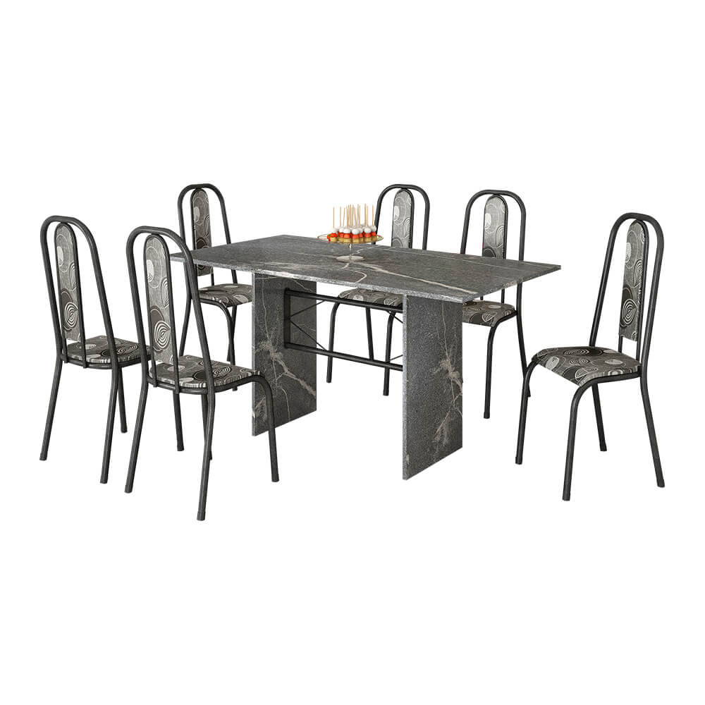 Conjunto de Mesa Nobre Granito Topázio 140cm com 6 Cadeiras