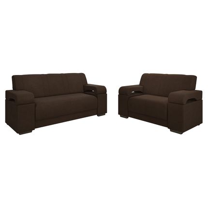 Conjunto de Sofás Estofar Atlanta 2 e 3 Lugares com Tecido Veludo - Marrom escuro Conjunto de Sofás Estofar Atlanta 2 e 3 Lugares com Tecido Veludo - Marrom escuro