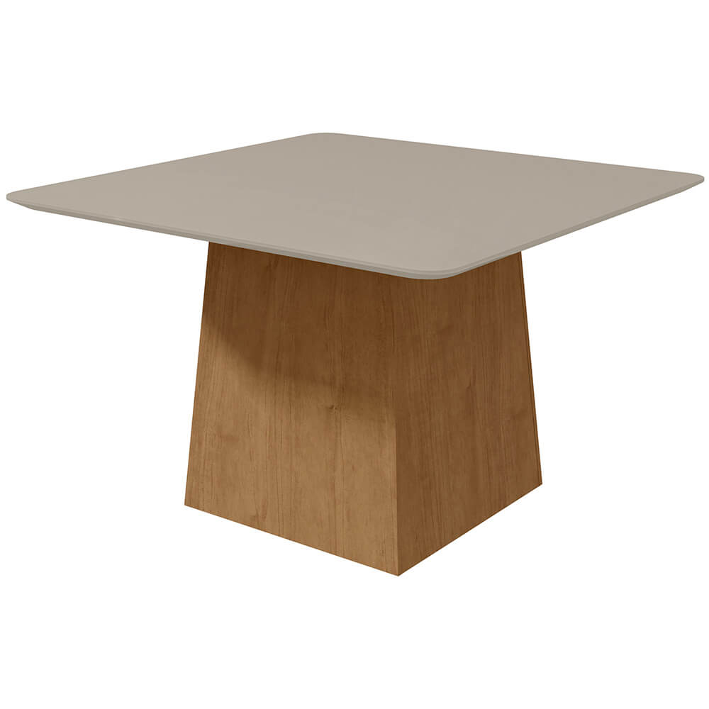 Mesa Lopas Nevada Plus 130x130cm com Tampo de Vidro - Amêndoa/Off White