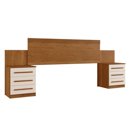 Cabeceira para Casal Extensiva Império Benetil com Gavetas - Cinamomo/Off White Cabeceira para Casal Extensiva Império Benetil com Gavetas - Cinamomo/Off White