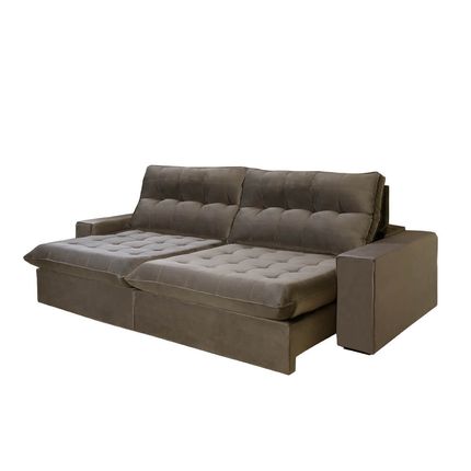 Sofá Retrátil e Reclinável 230cm Idealle Guriri D28 com Molas e Tecido Veludo - Bege Sofá Retrátil e Reclinável 230cm Idealle Guriri D28 com Molas e Tecido Veludo - Bege