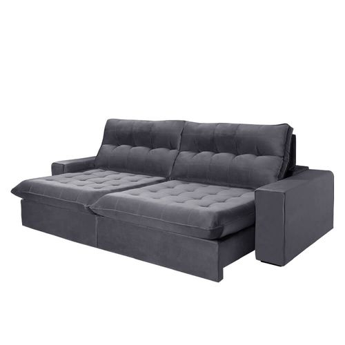 Sofá Retrátil e Reclinável 230cm Idealle Guriri D28 com Molas e Tecido Veludo - Grafite
