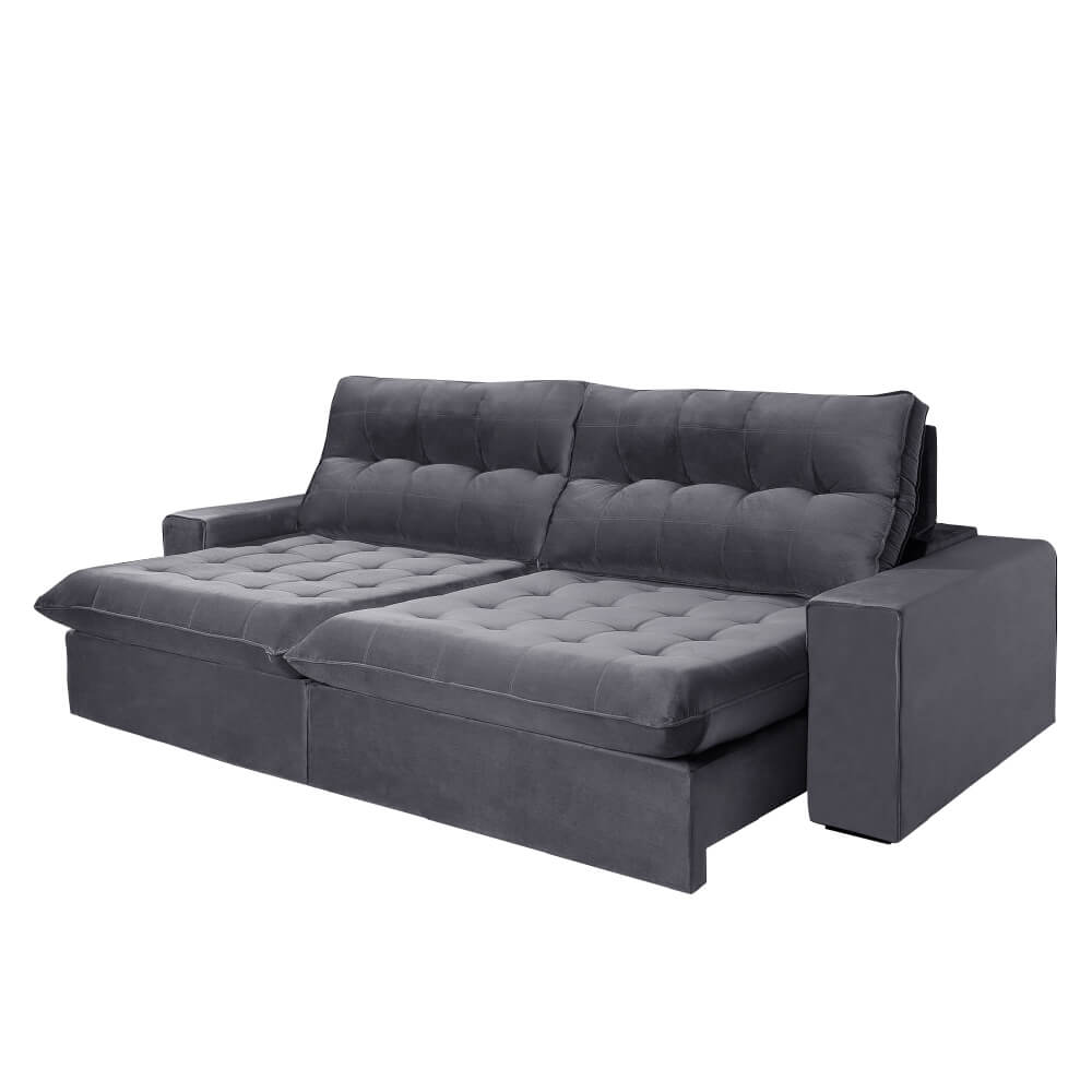 Sofá Retrátil e Reclinável 230cm Idealle Guriri D28 com Molas e Tecido Veludo - Grafite