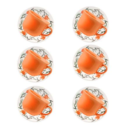 Conjunto de Chá Biona 6 xícaras com pires Donna Lirios - Branco/Laranja/Verde Conjunto de Chá Biona 6 xícaras com pires Donna Lirios - Branco/Laranja/Verde