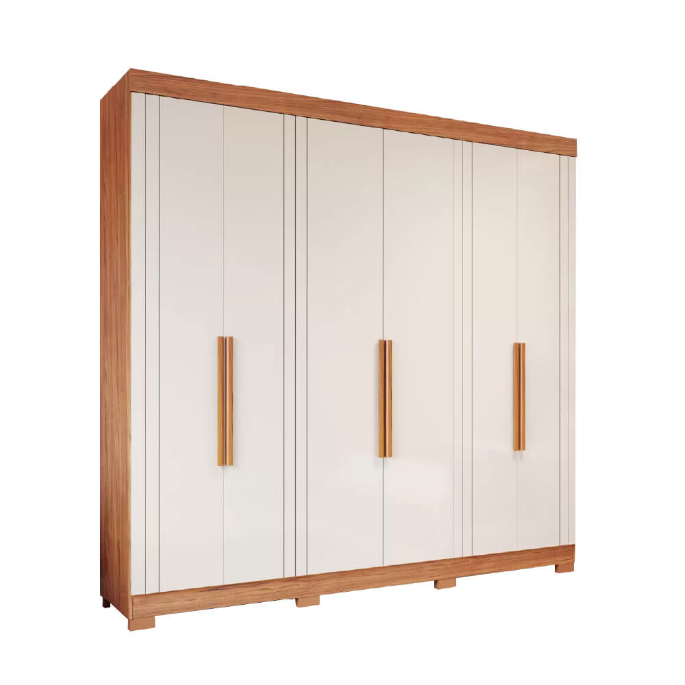 Guarda Roupa Panan Cecilia 6 Portas com Pés 100% MDF - Cinamomo/Off White