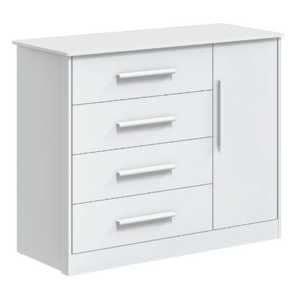 Cômoda Peroba Charlô Lisa com 4 Gavetas e 1 Porta - Branco Cômoda Peroba Charlô Lisa com 4 Gavetas e 1 Porta - Branco