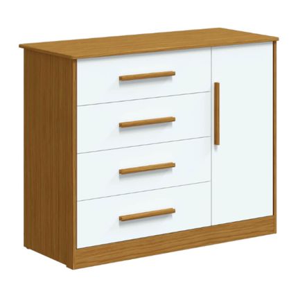 Cômoda Peroba Charlô Lisa com 4 Gavetas e 1 Porta - Branco/Amêndoa Cômoda Peroba Charlô Lisa com 4 Gavetas e 1 Porta - Branco/Amêndoa