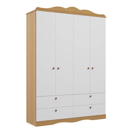 Guarda Roupa Permóbili Encanto Infantil 4 Portas e 4 Gavetas - Nature/Branco Guarda Roupa Permóbili Encanto Infantil 4 Portas e 4 Gavetas - Nature/Branco