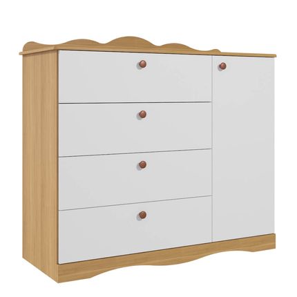 Cômoda Infantil Permóbili Encanto com 4 Gavetas e 1 Porta - Nature/Branco Cômoda Infantil Permóbili Encanto com 4 Gavetas e 1 Porta - Nature/Branco