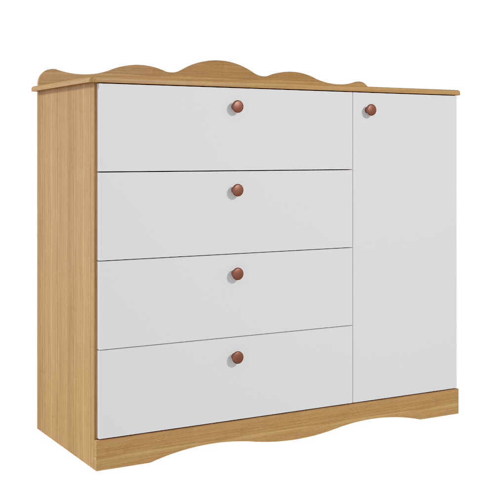 Cômoda Infantil Permóbili Encanto com 4 Gavetas e 1 Porta - Nature/Branco