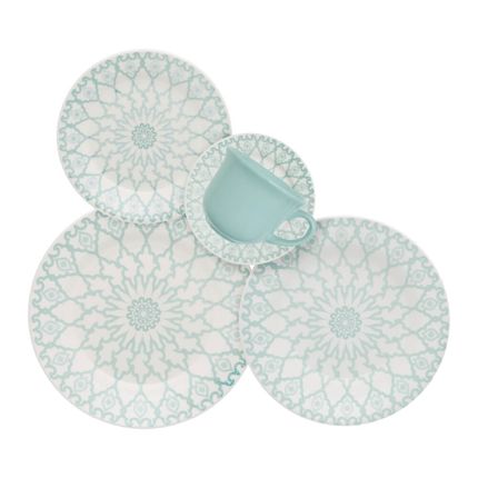 Aparelho de Jantar Biona 30 peças Donna Mandala - Azul Claro/Off White