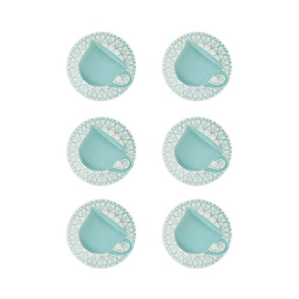 Conjunto de Chá Biona 6 xícaras com pires Donna Mandala - Azul claro/Off White Conjunto de Chá Biona 6 xícaras com pires Donna Mandala - Azul claro/Off White