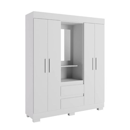 Guarda Roupa ACP Isabely 4 Portas com Espelho e Pés - Branco Guarda Roupa ACP Isabely 4 Portas com Espelho e Pés - Branco