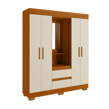 Guarda Roupa ACP Isabely 4 Portas com Espelho e Pés - Cinamomo/Off White Guarda Roupa ACP Isabely 4 Portas com Espelho e Pés - Cinamomo/Off White