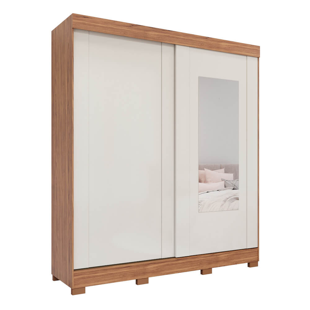 Guarda Roupa Panan Ilhéus 2 Portas com Espelho 100% MDF - Cinamomo/Off White