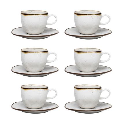 Conjunto de Chá Oxford 6 xícaras com pires Ryo Maresia - Branco/Marrom Conjunto de Chá Oxford 6 xícaras com pires Ryo Maresia - Branco/Marrom