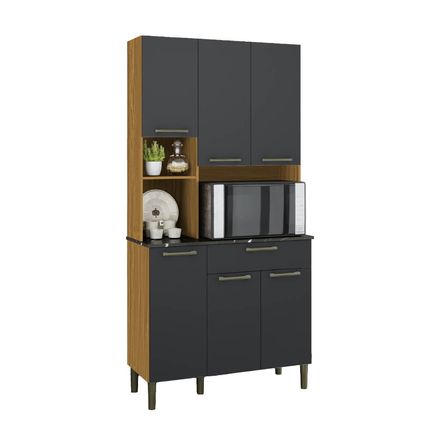 Cozinha Compacta Ronipa Tannat Gold 6 Portas e 1 Gaveta - Amêndoa/Chumbo Cozinha Compacta Ronipa Tannat Gold 6 Portas e 1 Gaveta - Amêndoa/Chumbo