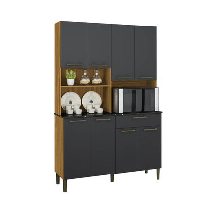 Cozinha Compacta Ronipa Tannat Gold 8 Portas e 1 Gaveta - Amêndoa/Chumbo Cozinha Compacta Ronipa Tannat Gold 8 Portas e 1 Gaveta - Amêndoa/Chumbo