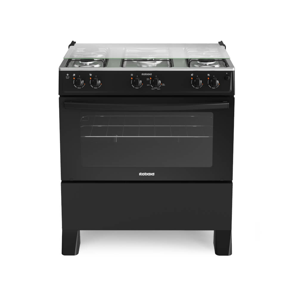 Fogão Itatiaia Star New 5 bocas Automático com Mesa de Inox Preto - Bivolt