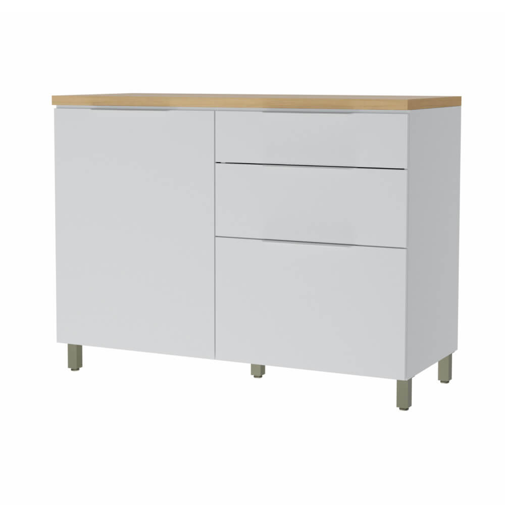 Balcão Marquesa Nesher 120cm com 1 Porta e 3 gavetas - Branco/Nature