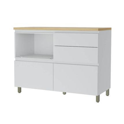 Balcão Nesher Rainha 120cm com 1 porta e 4 gavetas - Branco/Nature Balcão Nesher Rainha 120cm com 1 porta e 4 gavetas - Branco/Nature