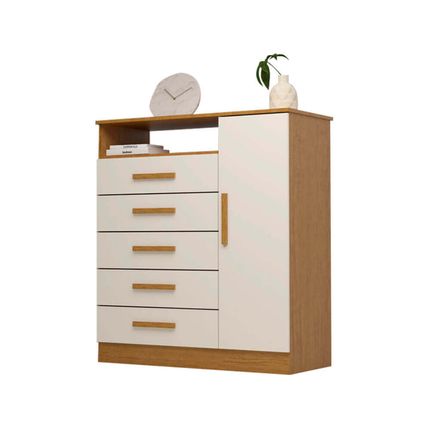 Cômoda ACP Madri com 5 Gavetas e Sapateira lateral - Cinamomo/Off White Cômoda ACP Madri com 5 Gavetas e Sapateira lateral - Cinamomo/Off White