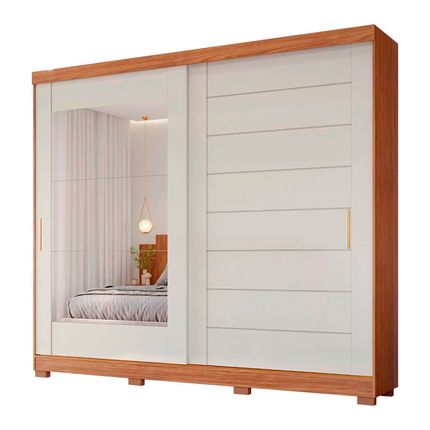 Guarda Roupa Florença Panan 2 Portas de Correr e Espelho - Cinamomo/Off White Guarda Roupa Florença Panan 2 Portas de Correr e Espelho - Cinamomo/Off White