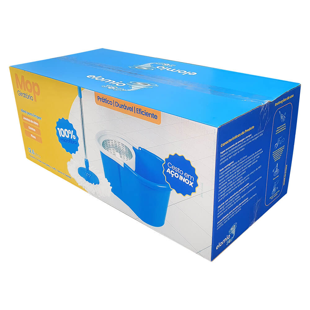 MOP Esfregão Giratório Elomio 12,6 Litros com Cesto de Inox - Azul