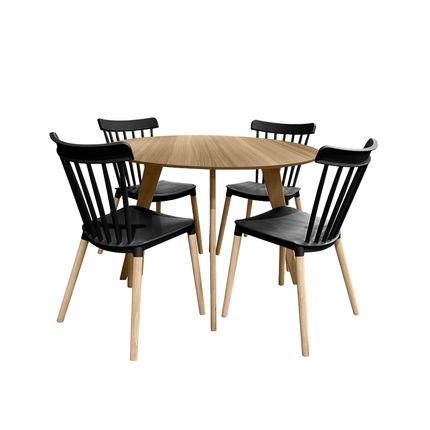 Conjunto Mesa Cimol Linhares 108cm com 4 Cadeiras de Plástico 80042E-BULK Elomio - Nature/Preto Conjunto Mesa Cimol Linhares 108cm com 4 Cadeiras de Plástico 80042E-BULK Elomio - Nature/Preto