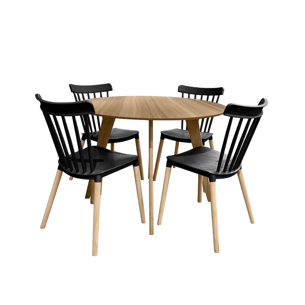 Conjunto Mesa Cimol Linhares 108cm com 4 Cadeiras de Plástico 80042E-BULK Elomio - Nature/Preto