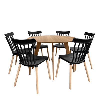 Conjunto Mesa Cimol Linhares 108cm com 6 Cadeiras de Plástico 80042E-BULK Elomio - Preto Conjunto Mesa Cimol Linhares 108cm com 6 Cadeiras de Plástico 80042E-BULK Elomio - Preto