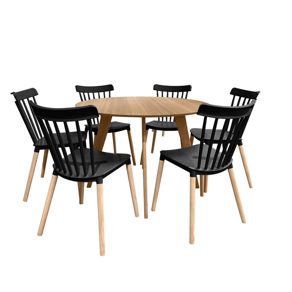Conjunto Mesa Cimol Linhares 108cm com 6 Cadeiras de Plástico 80042E-BULK Elomio - Preto