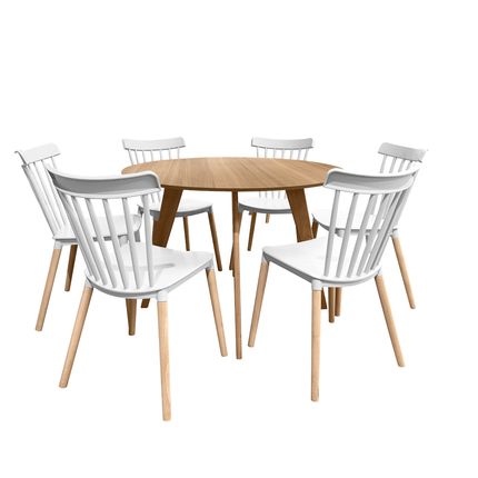 Conjunto Mesa Cimol Linhares 108cm com 6 Cadeiras de Plástico 80042E-BULK Elomio - Branco Conjunto Mesa Cimol Linhares 108cm com 6 Cadeiras de Plástico 80042E-BULK Elomio - Branco