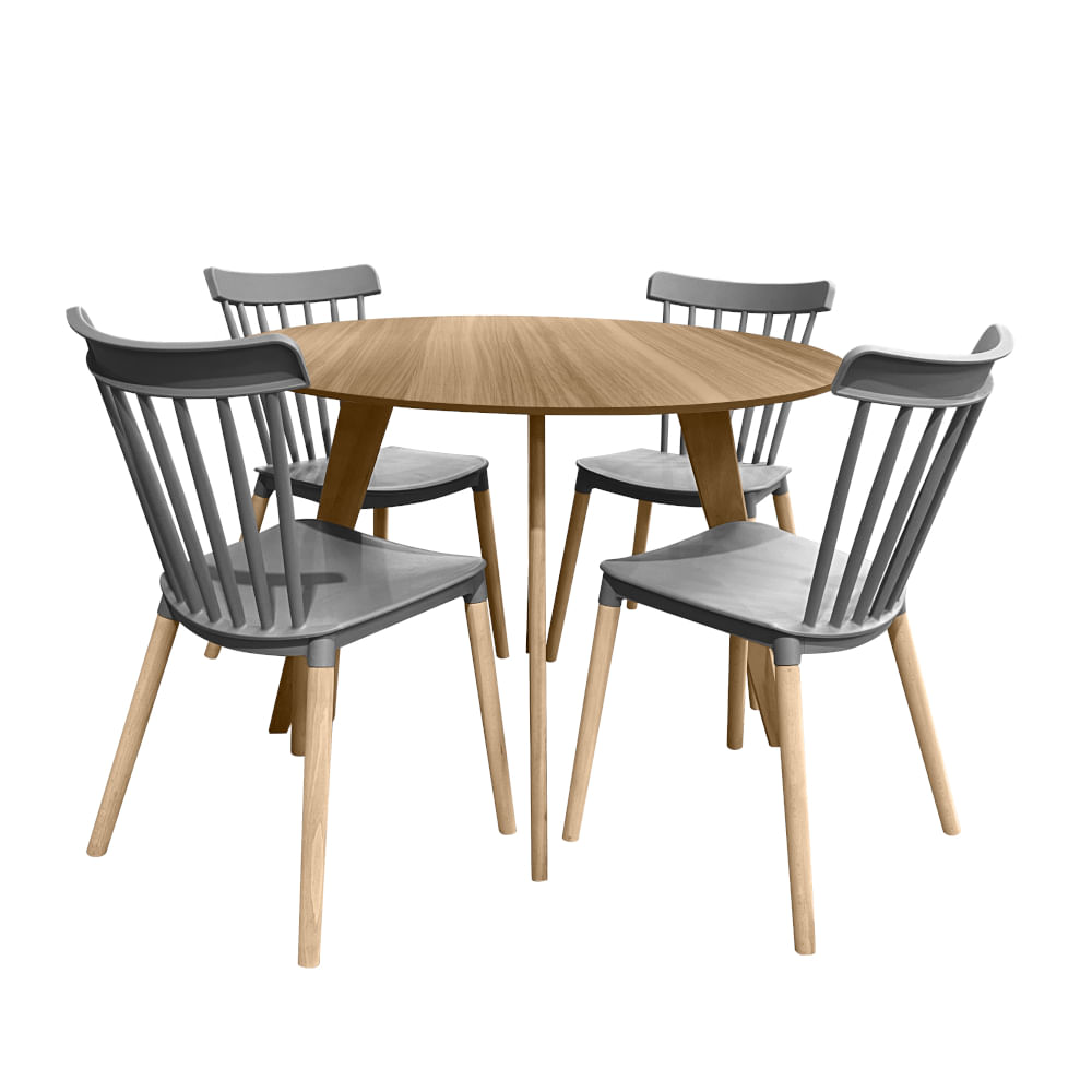 Conjunto Mesa Cimol Linhares 108cm com 4 Cadeiras de Plástico  80042E-BULK Elomio - Cinza