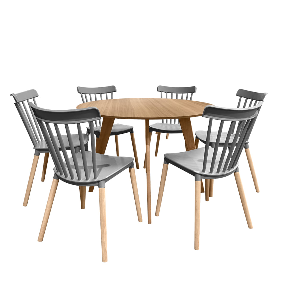 Conjunto Mesa Cimol Linhares 108cm com 6 Cadeiras de Plástico Elomio - Cinza