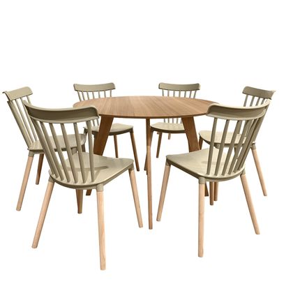 Conjunto Mesa Cimol Linhares 108cm com 6 Cadeiras de Plástico 80042E-BULK Elomio - Bege Conjunto Mesa Cimol Linhares 108cm com 6 Cadeiras de Plástico 80042E-BULK Elomio - Bege