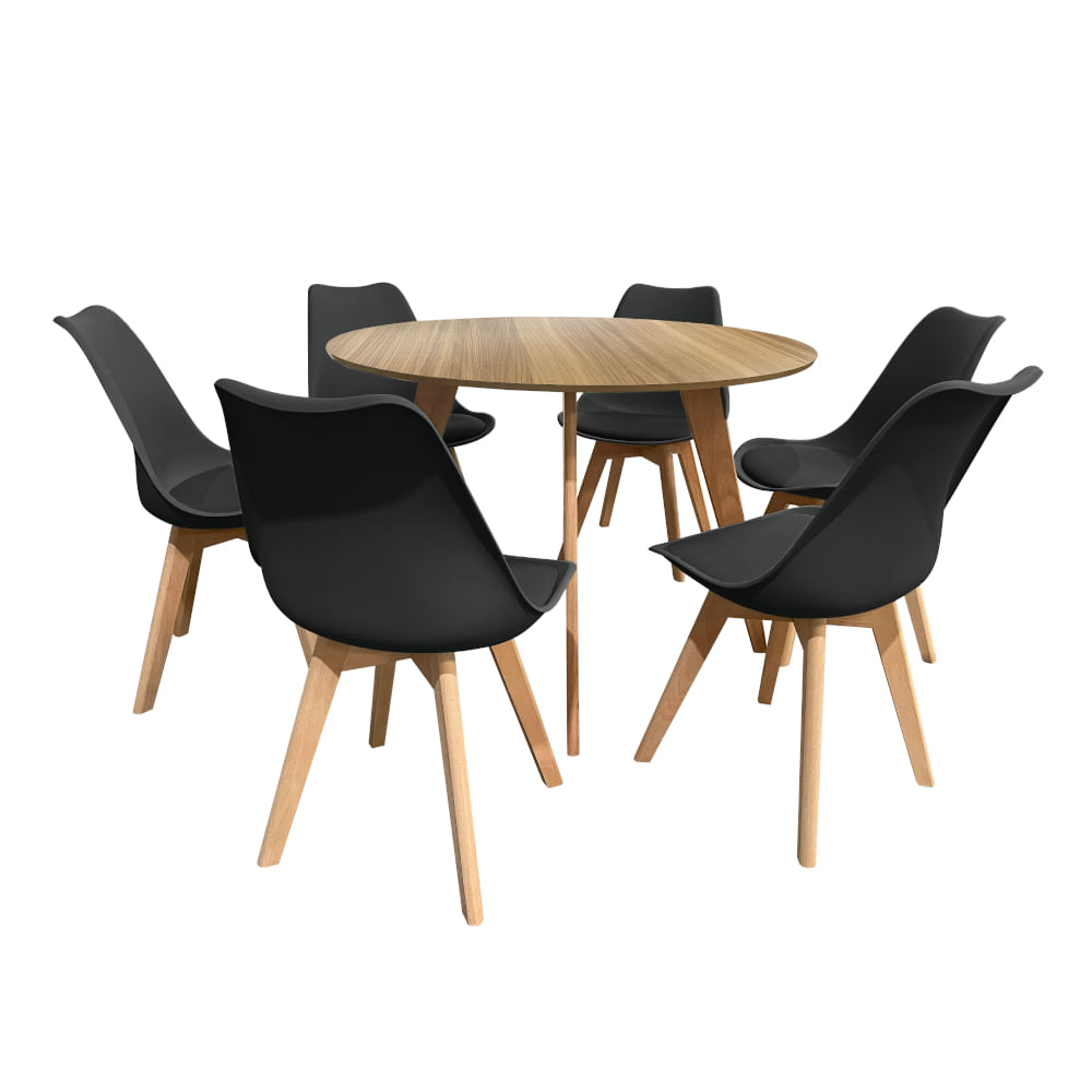 Conjunto Mesa Cimol Linhares 108cm com 6 Cadeiras de Plástico Estofada Elomio - Preto