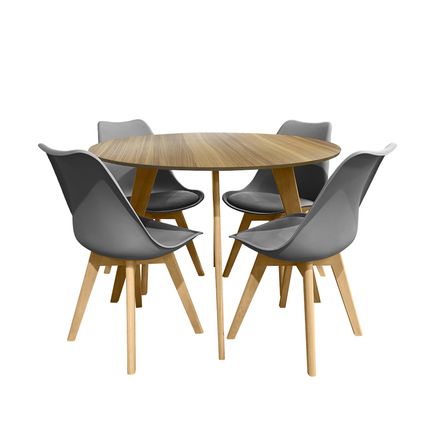 Conjunto Mesa Cimol Linhares 108cm com 4 Cadeiras de Plástico Estofada 80033-BULK Elomio - Cinza Conjunto Mesa Cimol Linhares 108cm com 4 Cadeiras de Plástico Estofada 80033-BULK Elomio - Cinza