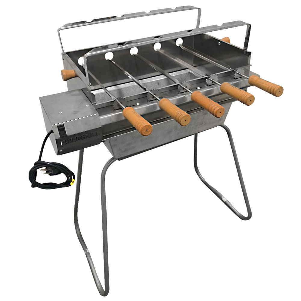 Churrasqueira Fibergrill Slim Inox Motor Elétrico 5 Espetos com Pés removíveis