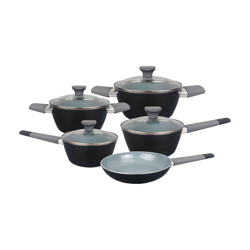 Conjunto de Panelas Baccani Revestimento Cerâmico 5 Peças - Preto