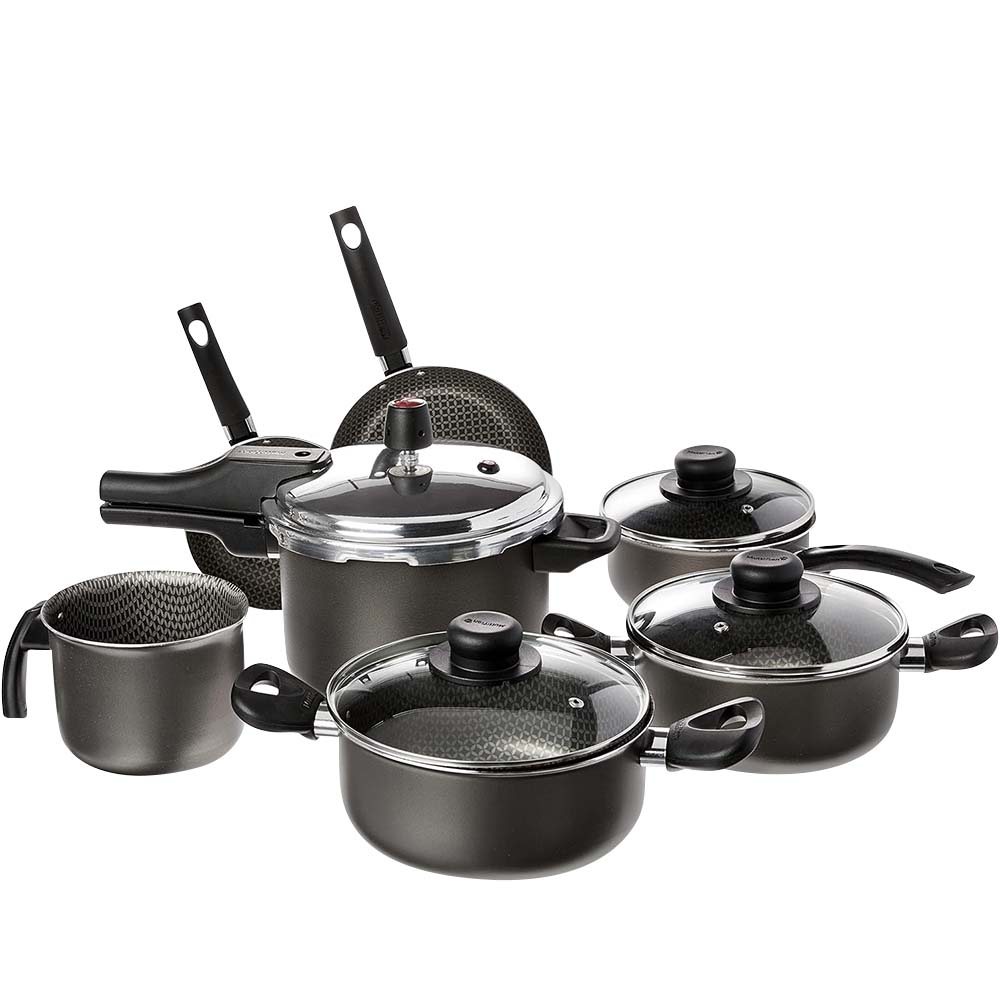 Conjunto de Panelas Multiflon Gourmet com Panela de Pressão 7 Peças - Preto