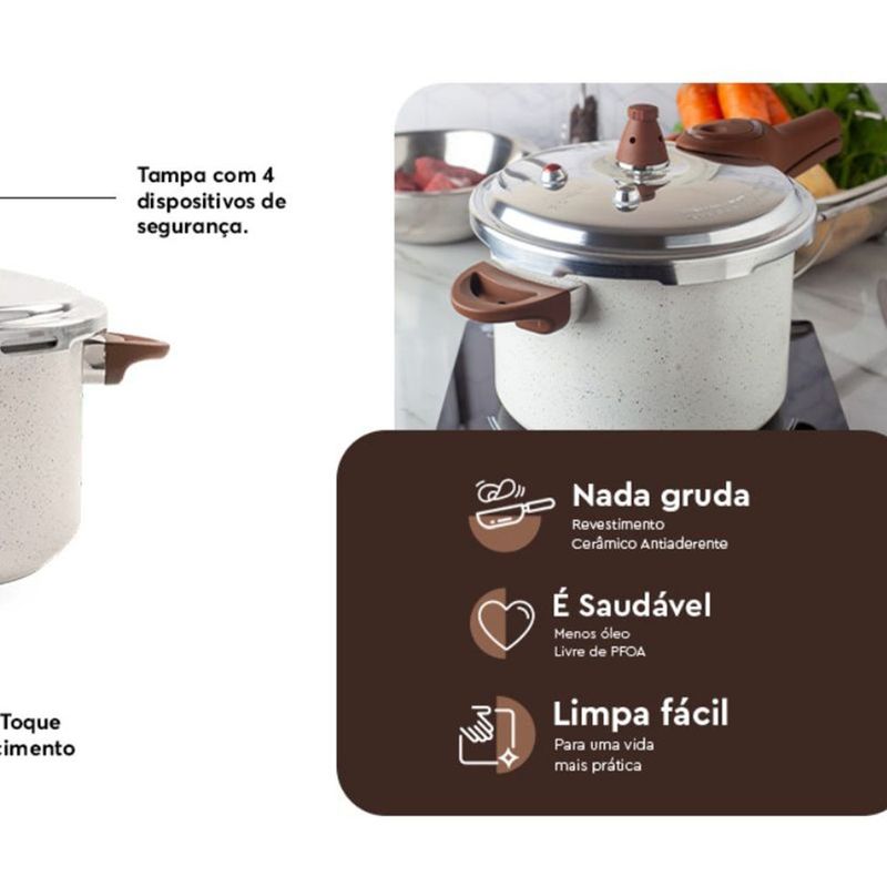 Panela de pressão 6,8 Litros Brinox Pressure com Indução - Vanilla