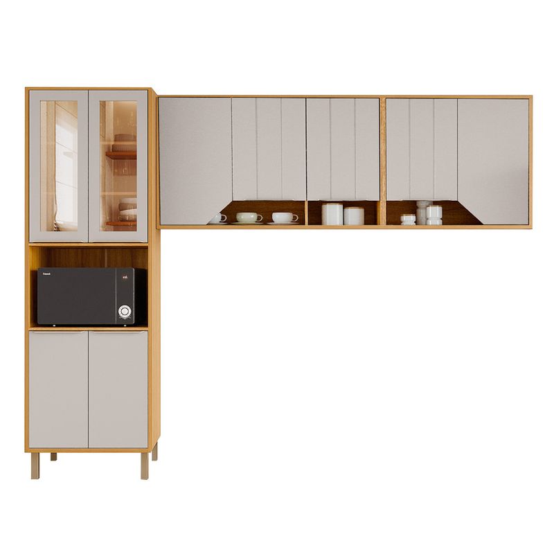 Cozinha modulada MGM Celeste 270cm 3 Peças 9 Portas - Cinamomo/Off