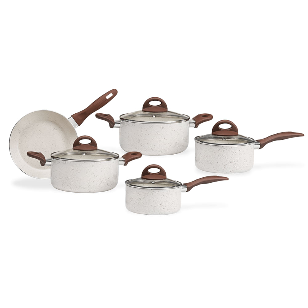 Conjunto de Panelas Brinox Smart Plus Ceramic Life com Indução 5 Peças - Vanilla